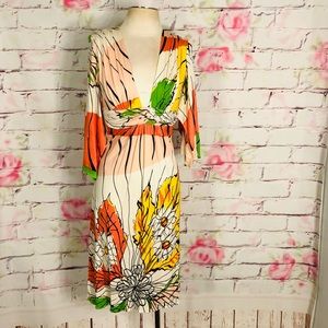Sky floral slit flutter sleeve multicolored dress
